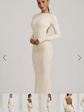 Oh Polly! Regine Elegant Cream Long-Sleeve Bodycon Dress